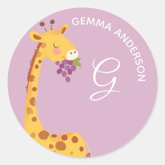 Giraffe Alphabet Monogram Cute School Ronde Sticker (Voorkant)