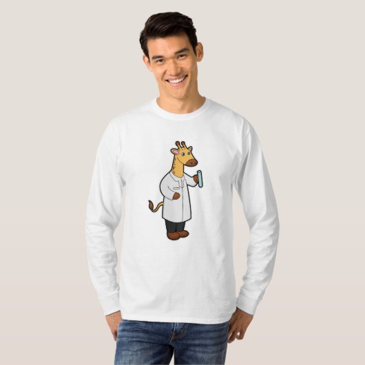 Giraffe als arts met testbuis t-shirt (Voorkant volledig)