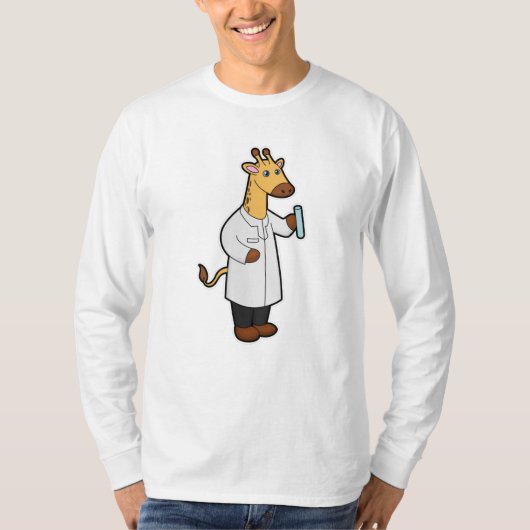 Giraffe als arts met testbuis t-shirt (Voorkant)