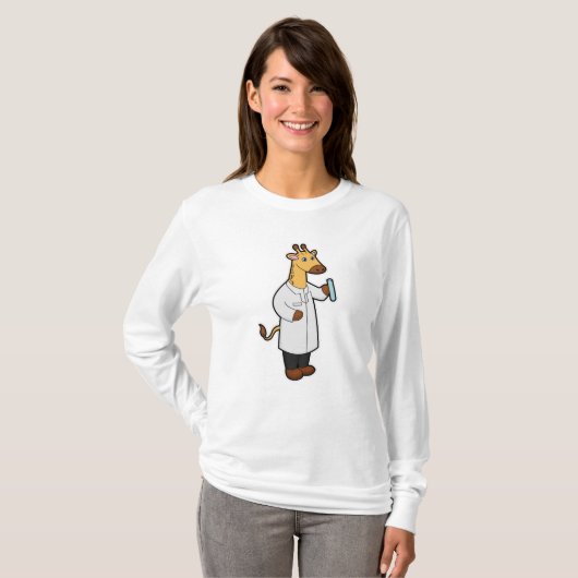 Giraffe als arts met testbuis t-shirt (Voorkant volledig)