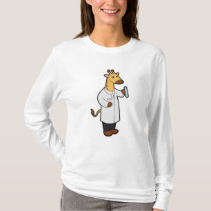 Giraffe als arts met testbuis t-shirt