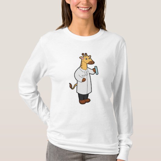 Giraffe als arts met testbuis t-shirt (Voorkant)