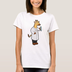 Giraffe als arts met testbuis t-shirt