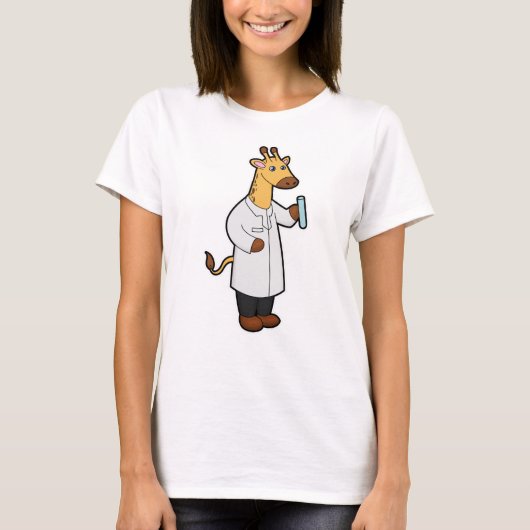 Giraffe als arts met testbuis t-shirt (Voorkant)