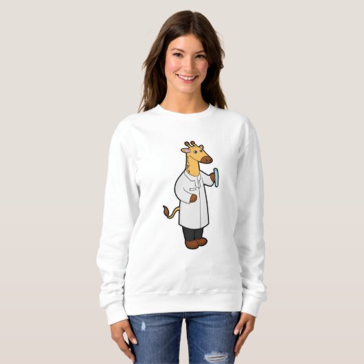 Giraffe als arts met testbuis trui (Voorkant volledig)