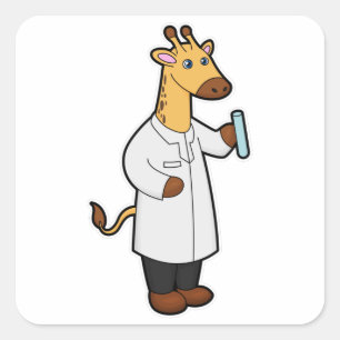 Giraffe als arts met testbuis vierkante sticker