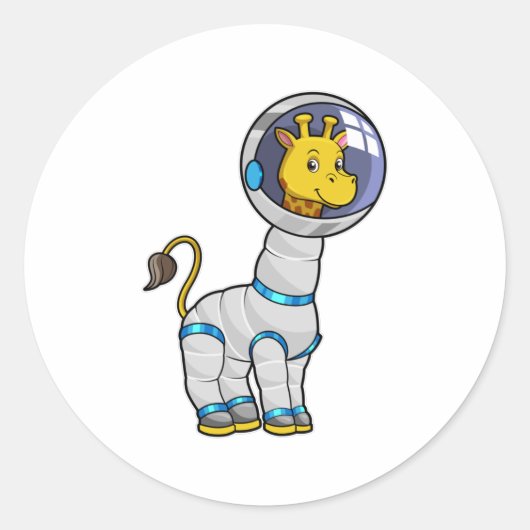 Giraffe als astronaut in de glazen sfeer ronde sticker (Voorkant)