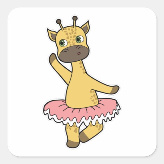Giraffe als Ballerina bij Ballet met Skirt Vierkante Sticker (Voorkant)