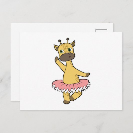 Giraffe als ballerina op ballet met rok briefkaart (Voorkant / Achterkant)