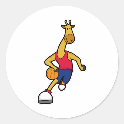 Giraffe als Basketball-speler met Basketball Ronde Sticker (Voorkant)
