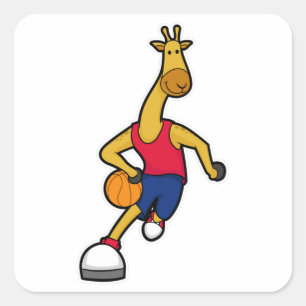 Giraffe als Basketball-speler met Basketball Vierkante Sticker