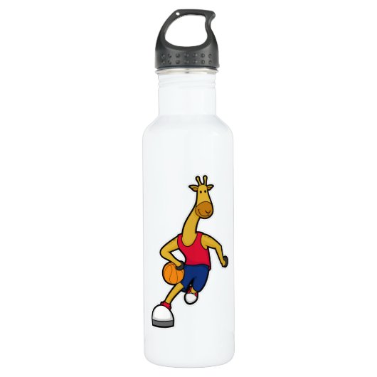 Giraffe als Basketball-speler met Basketball Waterfles (Voorkant)