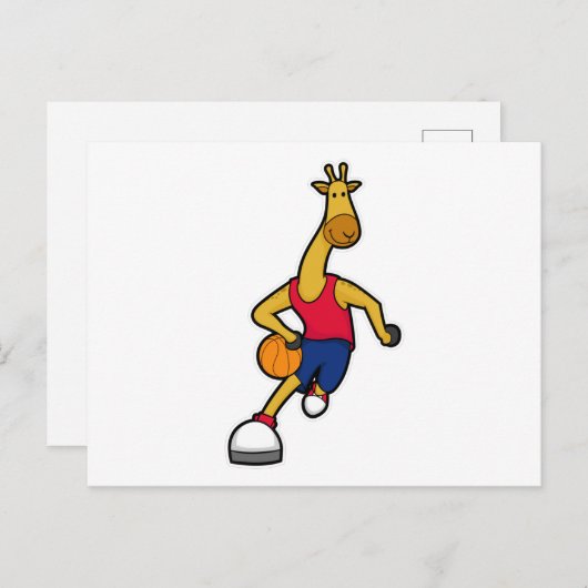 Giraffe als basketballspeler met basketbal briefkaart (Voorkant / Achterkant)