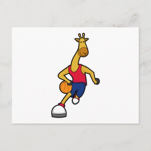 Giraffe als basketballspeler met basketbal briefkaart (Voorkant)
