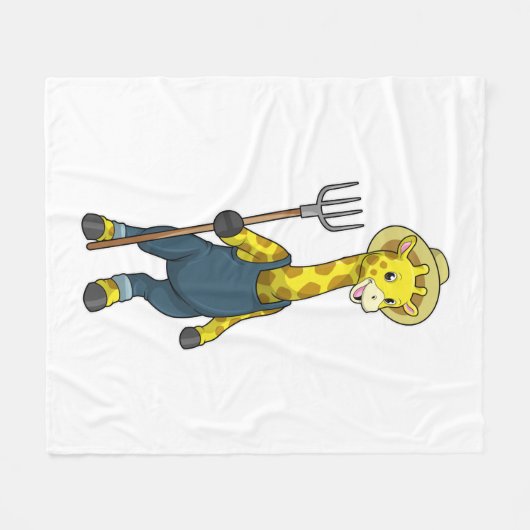 Giraffe als boer met Pitchfork Fleece Deken (Voorkant (Horizontaal))