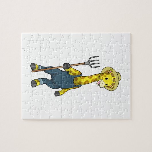 Giraffe als boer met Pitchfork Legpuzzel (Horizontaal)