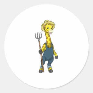 Giraffe als boer met Pitchfork Ronde Sticker