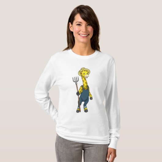 Giraffe als boer met Pitchfork T-shirt (Voorkant volledig)