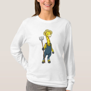 Giraffe als boer met Pitchfork T-shirt