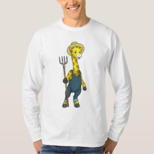 Giraffe als boer met Pitchfork T-shirt