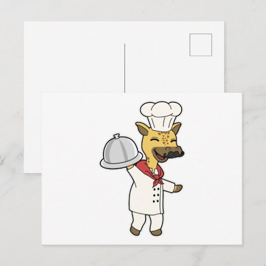 Giraffe als chef met kookschort en schaal briefkaart (Voorkant / Achterkant)