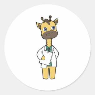 Giraffe als Doctor met Notitieblok Ronde Sticker