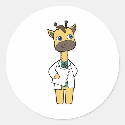 Giraffe als Doctor met Notitieblok Ronde Sticker (Voorkant)