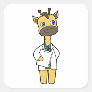Giraffe als Doctor met Notitieblok Vierkante Sticker