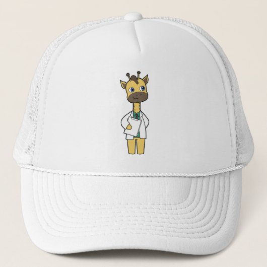 Giraffe als dokter met notitieblok trucker pet (Voorkant)