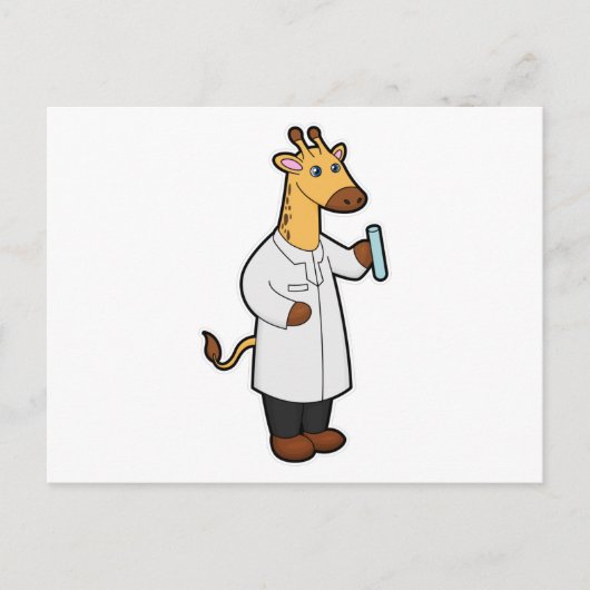 Giraffe als dokter met reageerbuis briefkaart (Voorkant)