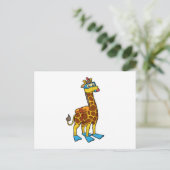 Giraffe als duiker met zwembril en lippers briefkaart (Staand voorkant)