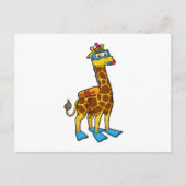 Giraffe als duiker met zwembril en lippers briefkaart (Voorkant)