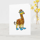 Giraffe als duiker met zwembril en lippers kaart (Gele Bloem)
