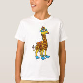 Giraffe als duiker met zwembril en lippers t-shirt (Voorkant)