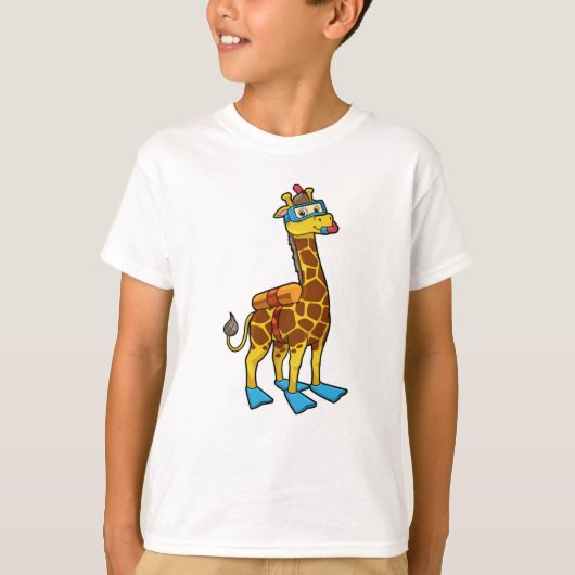 Giraffe als duiker met zwembril en lippers t-shirt (Voorkant)