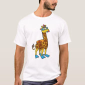 Giraffe als duiker met zwembril en lippers t-shirt (Voorkant)