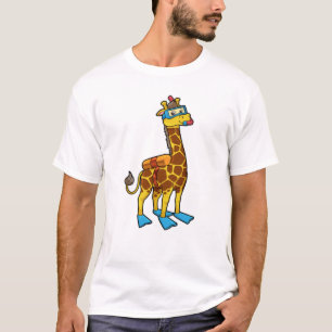 Giraffe als duiker met zwembril en lippers t-shirt
