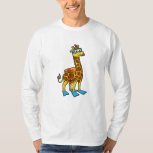 Giraffe als duiker met zwembril en lippers t-shirt