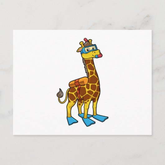Giraffe als duiker met zwembril en zwemvliezen briefkaart (Voorkant)