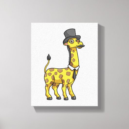 Giraffe als Gentleman met Pet, Stropdas en Mustach Canvas Afdruk (Voorkant)