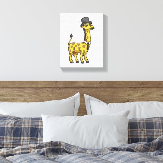 Giraffe als Gentleman met Pet, Stropdas en Mustach Canvas Afdruk (Insitu (Slaapkamer))