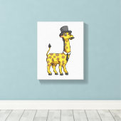 Giraffe als Gentleman met Pet, Stropdas en Mustach Canvas Afdruk (Insitu (Houten vloer))