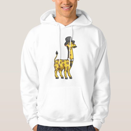 Giraffe als Gentleman met Pet, Stropdas en Mustach Hoodie (Voorkant)