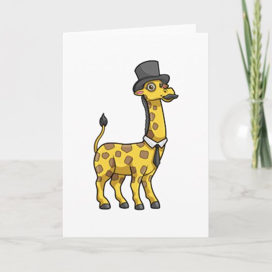 Giraffe als Gentleman met Pet, Stropdas en Mustach Kaart (Voorkant)