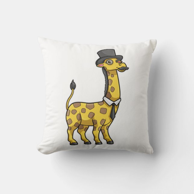 Giraffe als Gentleman met Pet, Stropdas en Mustach Kussen (Voorkant)