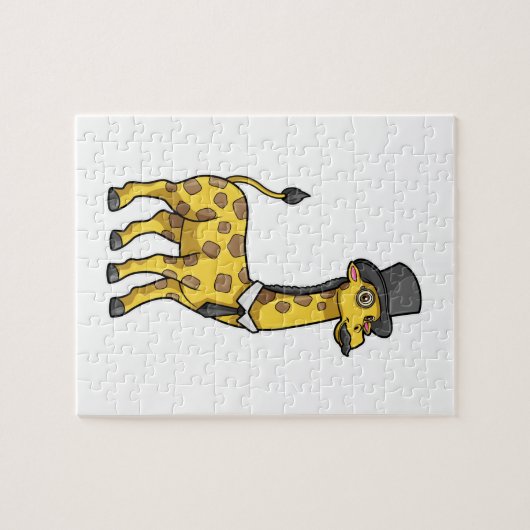 Giraffe als Gentleman met Pet, Stropdas en Mustach Legpuzzel (Horizontaal)
