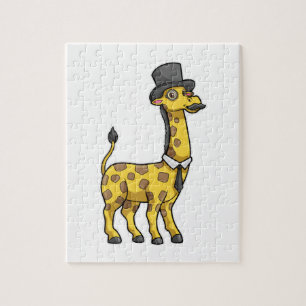 Giraffe als Gentleman met Pet, Stropdas en Mustach Legpuzzel