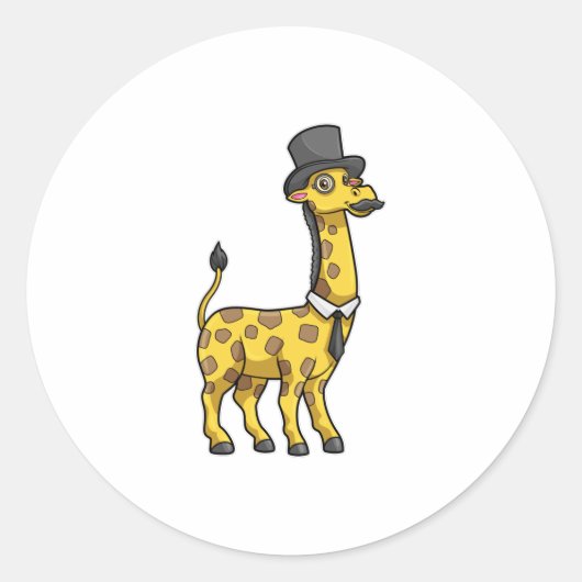 Giraffe als Gentleman met Pet, Stropdas en Mustach Ronde Sticker (Voorkant)