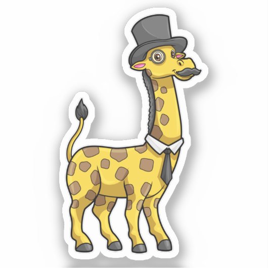 Giraffe als Gentleman met Pet, Stropdas en Mustach Sticker (Voorkant)