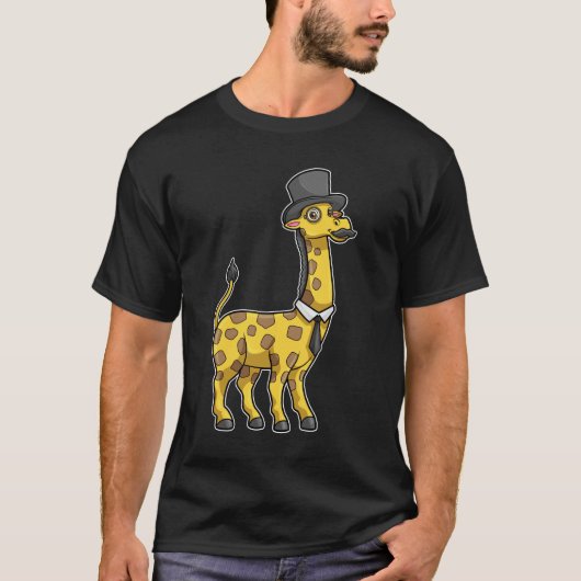 Giraffe als Gentleman met Pet, Stropdas en Mustach T-shirt (Voorkant)